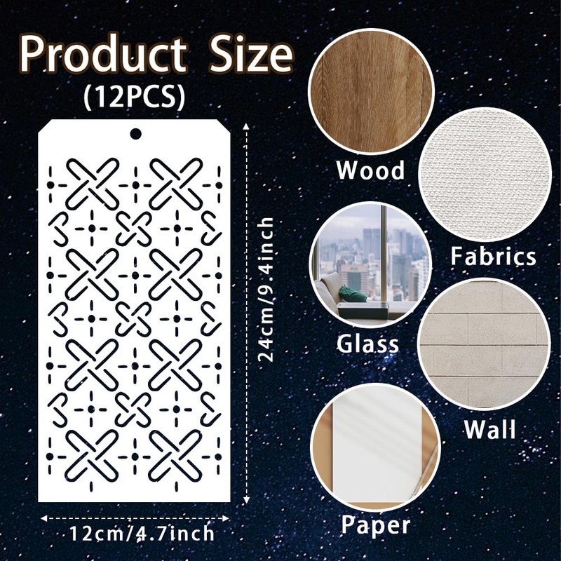 GOMAKERER 12 Sheets Sashiko Painting Stencils, 12 Styles Sashiko Quilting