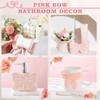 Teenyyou 4 Pcs Pink Bathroom Accessories Set, Bow Toothbrush Holder