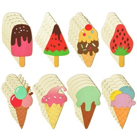 HAIKING DIY Craft Wood Cutouts, 40 PCS Unfinished Wooden Slices for Painting, Art Projects, Home Decor (8 Ice Cream Shapes)