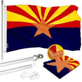 G128 Combo Pack: 6 Ft Tangle Free Aluminum Spinning Flagpole (Silver) & Arizona