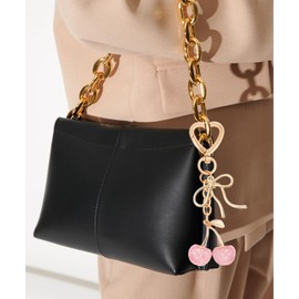 Rikhiua Cherry Keychian Cute Bag Charm Bow Keychain for Women Birthday Christmas Gifts, Gold Pink a, Medium