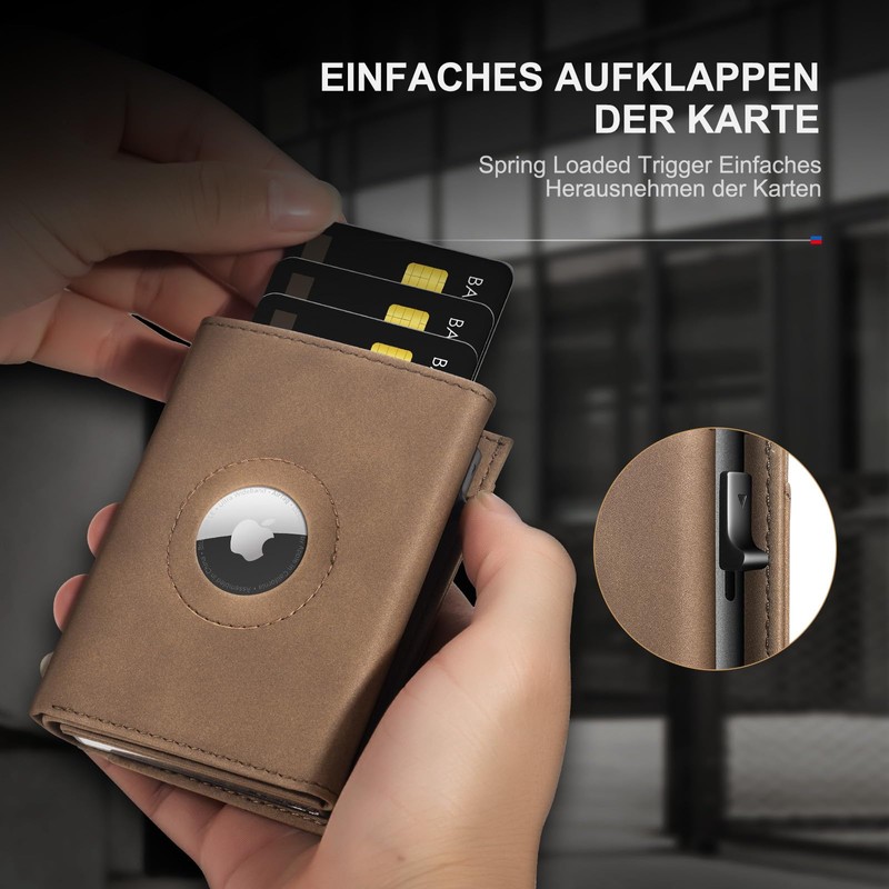 DOMIPHIE Mens Airtag Hole Wallet, Brown vintage, Modern