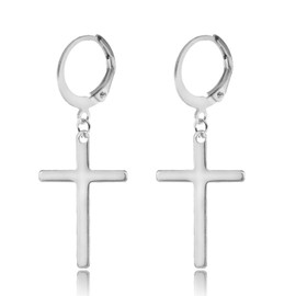 Wendalern Boho Cross Hoop Earrings Crucifix Hinged Earrings Cross Dangle Drop Earrings Silver Huggie Hoop Earrings Jewellery for Women and Girls