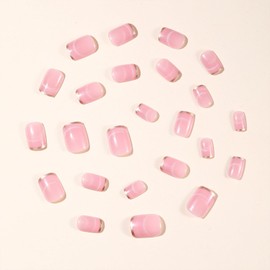 Nude Pink Press on Nails Short Square Fake Nails with French Tip Acrylic Glue on Nail Glossy Full Cover Artificial Stick on Nail for Women DIY Manicure