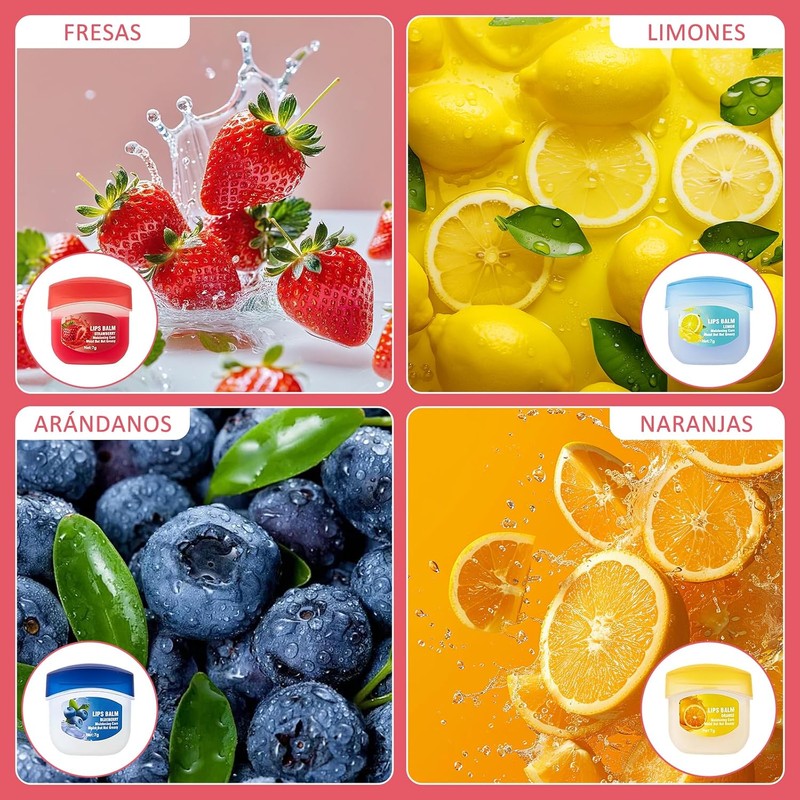 Set de 8 bálsamos labiales con sabor a frutas, Set