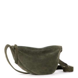 The Sak Tess Sling Bag in Leather, Adjustable Crossbody Strap, Moss Suede