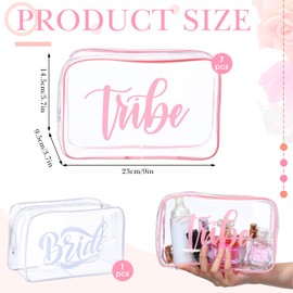 Silkfly 8 Pcs Bride Clear Makeup Bag Transparent Toiletry Bag with Zipper 1 PVC Bridesmaid Clear Cosmetic Bag 7 Tribe Portable Bridal Gift Engagement Cosmetic Pouch for Bachelorette, White, Pink, /