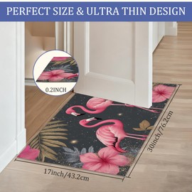 CXULIN Door Mat, Pink Flamingo Rugs for Front Door,Non-Slip Gold Palm Leaves Low Profile Indoor Outdoor Welcome Mat for Entry Patio, Porch, Hallways,Kitchen 30 x 17 Inch