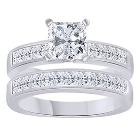 AFFY White Cubic Zirconia Engagement & Wedding Band Ring Set in14K White Gold Over Sterling Silver (6 Cttw)