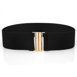 Zhenghebuy Wide Elastic Waist Belts for Women,Vintage Fashion Retro Adjustable Belt,Ladies Waistband for Dresses with Gold Buckle,Retro 50's Style Belt(Black)