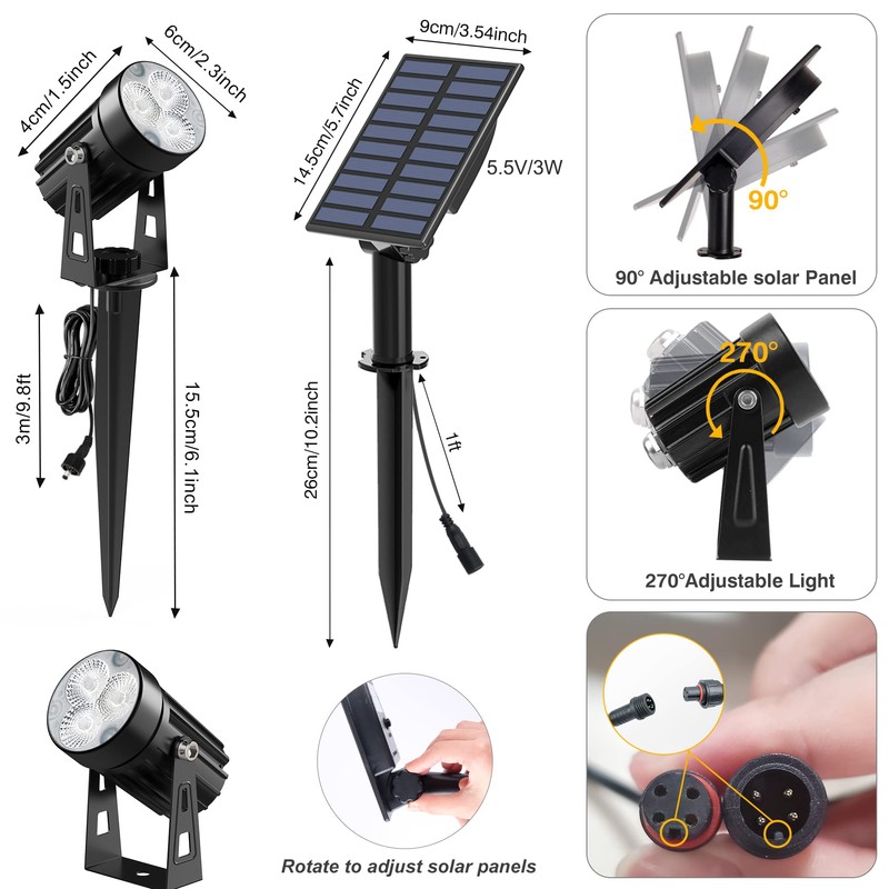 CREPOW Solar Spot Lights Outdoor, Solar Landscape Spotlights IP65 Waterproof