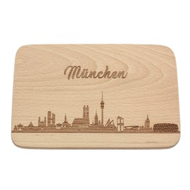 Spruchreif Wooden Breakfast Board, Bread Board with Engraving, Cities Gift, Munich Skyline, Gift City Lovers, Breakfast Board Skyline Engraving