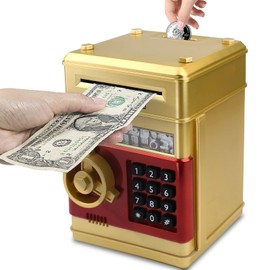 Brekya Mini ATM Piggy Bank Security Machine Best Gift for Kids,Electronic Code Piggy Bank Auto Scroll Paper Money Saving Box Coin Bank for Boys Girls Password Lock