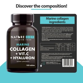 Nature Diet - Marine Collagen with Hyaluronic Acid and Vitamin C, 180 tablets, 500 mg , Peptan F , Fish Collagen