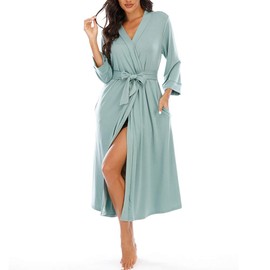 MAGIC ARMOR Women's Long Kimono Robe - Knit Bathrobe Soft Knit Sleepwear Casual Ladies Loungewear for Bathing, Lounging, and Weddings S-XXL,seladon green S