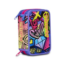 Mitama HIP-HOP Diamond 3 Compartment Pencil Case with 47 Pieces Complete with Pencils, Felt Tip Pens, Pencil Holder for Primary School for Girls, Purple, Taglia Unica, Pencil Case with 3, Purple,