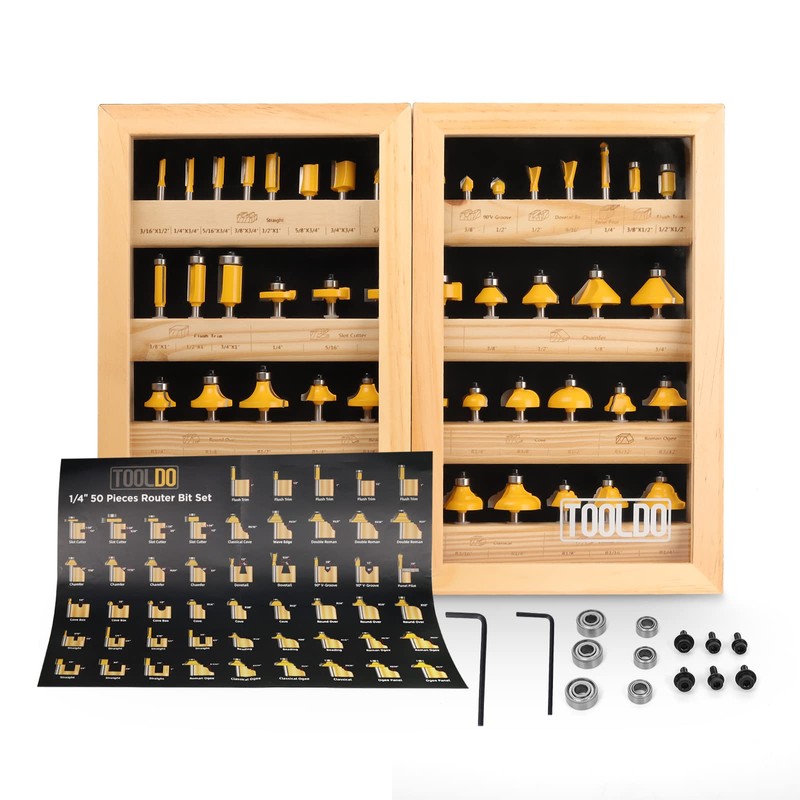 TOOLDO Router Bits Set 50 Pieces,1/4” Shank Tungsten Carbide Router