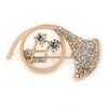 Gold Plated Clear Crystal French Horn Musical Instrument Brooch -