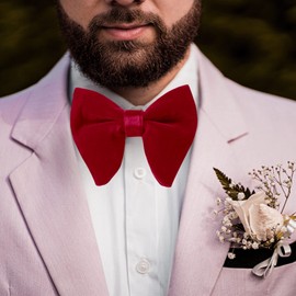 PACGOTH Bow Ties for Men Pre-Tied Bow Tie Vintage Tuxedo Oversized Velvet Bow Ties Cufflinks Pocket Square Sets With Gift Box