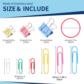 Paper Clips & Binder Clips Assorted Sizes,Small & Large Paper Clip Holder,Office Supplies Set/Desk Organizers and Accessories,Teacher Supplies for Classroom,College School Supplies (Color)