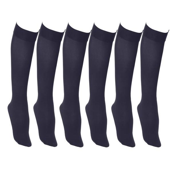 Calcetines para mujer, de nailon elástico opaco hasta la rodilla, muchos colores, 6 o 12 pares, 6 pares azul marino., Talla única
