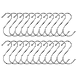 AMANDELIZABE 22 Pieces S Shaped Hooks, Stainless Steel Hooks, Small Heavy Duty Hooks, Double Hooks for Kitchen, Wardrobe, Office, Bathroom, Bedroom (Silver)