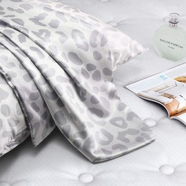 GALMAXS7 Satin Pillowcase for Hair and Skin Grey Leopard Print Satin Pillowcase Envelope Queen Size Set of 2 Pillowcase 20 x 30 inch Soft and Cozy Pillowcase Satin for Women