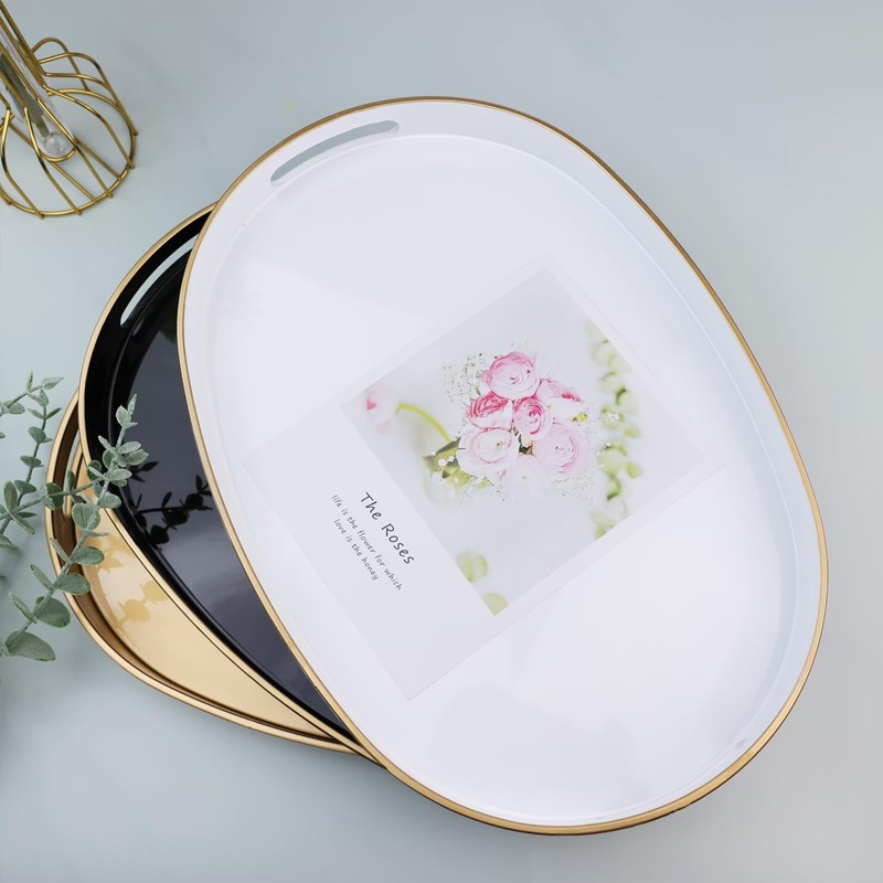 Omuriko Gold Oval Decorative Tray with Handles, Versatile Serving Tray