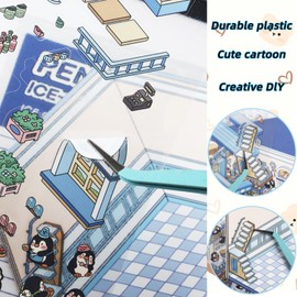 4 Sets 3D Sticker Scene Room DIY 3D House Stickers Therapy Cute Korean Stickers Deco Make Your Own Room Funny Scrapbook Sticker Pack Bulk Cartoon Scene for Adult Kids Relief Stress Pass The Time