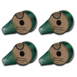 [4PCE] Krafters Korner Organza Ribbon in Beautiful Color, Add a Delicate Touch to Your Gifts and Decorations - Bottle Green