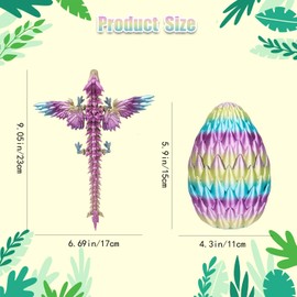 HOMQYTE Dragon Egg with Dragon Inside 3D Printed Dragon with Wings Fidget Toy Mystery Articulated Dragon for Adult Anxiety Relief (Multicolor1, 1P)