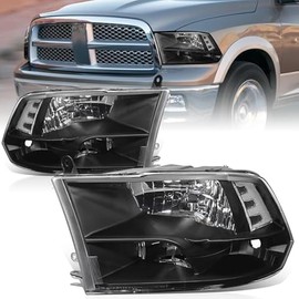 Auto Dynasty Quad Headlights Assembly Compatible with 2009-2010 Dodge Ram 1500-3500 New Body, 2011-2018 Ram 1500-5500, Halogen Headlamps Replacement, Left and Right Side, Black Housing Clear Corner