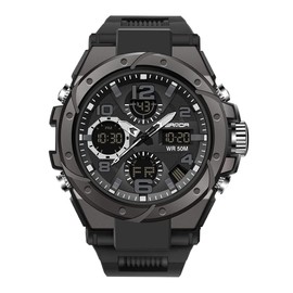 Mens Military Watches Tactical Outdoor Sports Army Wristwatch LED Digital Stopwatch Waterproof Electronic Analog Watches (Black Black)