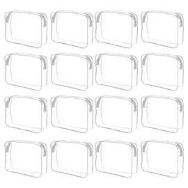 16 Pcs Clear Makeup Bag Bulk Toiletry Bag for Travel, Water-proof PVC Zippered Clear Pouch Cosmetic Makeup Bag Plastic Organizer Case for Vacation Bathroom Travel & Daily Use(White Medium)
