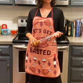 Let's Get Basted Apron Funny Turkey Day Thanksgiving Dinner Graphic Kitcken Smock Funny Graphic Kitchenwear Thanksgiving Funny Food Novelty Cookware Orange Apron