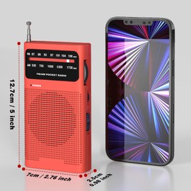 Goodes Portable Radio Am Fm for Home Outdoor, Transistor Radio 2AA Battery Powered with Long Range Reception, Loud Speaker, Transistor Antenna, Earphone Jack, Small Gifts for Seniors Elderly-Red