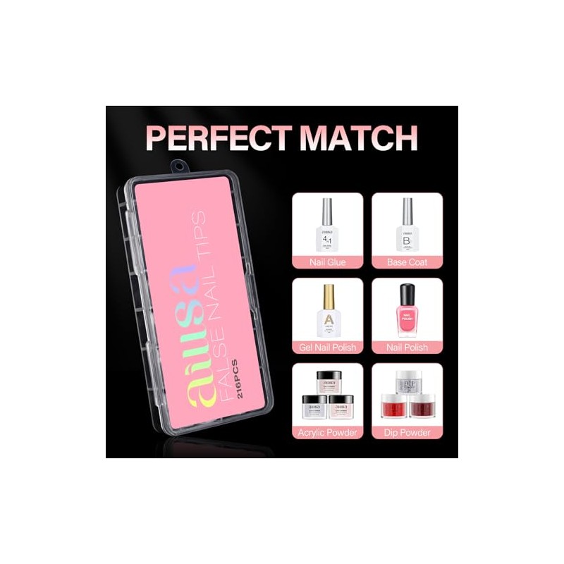 AILLSA Puntas de Uñas Ovaladas Cortas, Cobertura Total, Uñas de