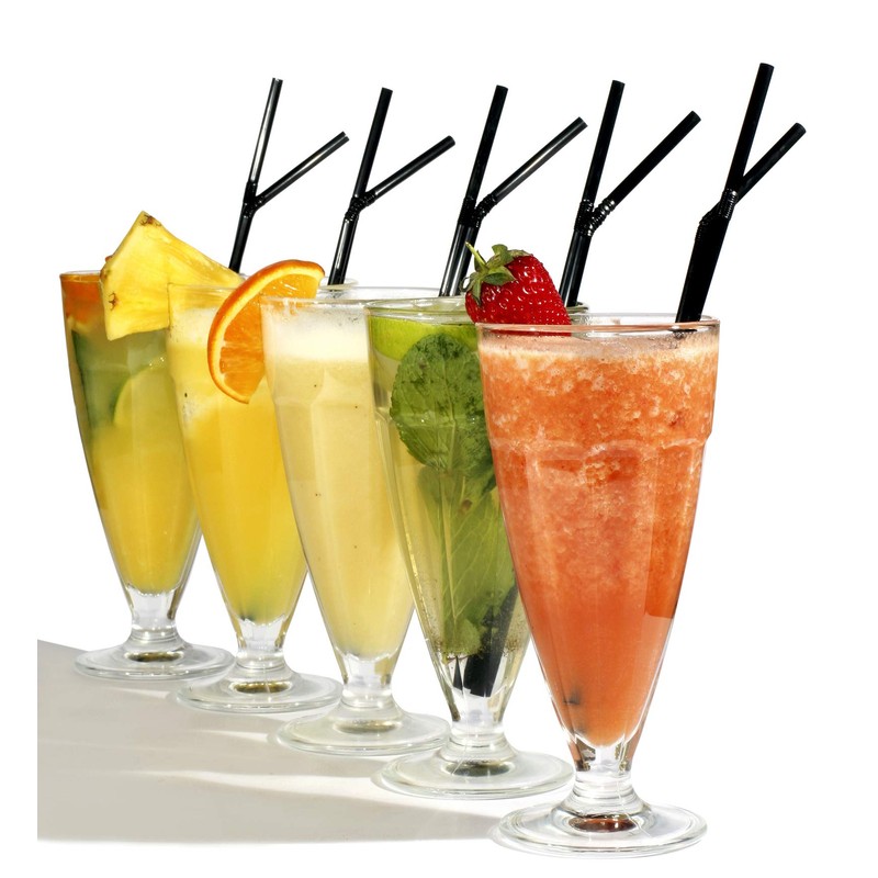 ALINK 200-Pack Black Plastic Flexible Straws, 0.23" x 7.75" disposable