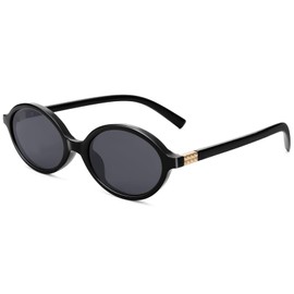 CIKJUK Retro Oval Sunglasses Womens Mens - Round Vantage Ladies Ovale Small Frame Designer Sun Glasses UV400 Protection Shades-Black/Black