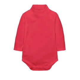 CuteOn Baby Boys Girls Solid Color Basic Turtleneck Cotton Bodysuit Jumpsuit Red 12 Months