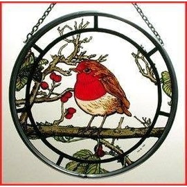 Winged Heart Decorative Hand Painted Stained Glass Window Sun Catcher/Roundel in a Fat Robin Design.