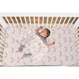 - 2 x Cot Fitted Bed Sheets - Egyptian Cotton 200 Thread Luxury Smooth & Soft (Rainbow, 70 x 140 cm)