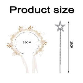 2Pcs Elegant Flower Bridal Pearl Crown Headband & Star Wands – Vintage Wedding Tiara Hair Accessories for Bride, Birthday Party, Christmas & Cosplay