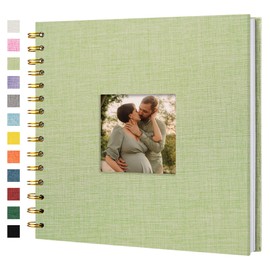 Hiwhy Scrapbook Photo Albums Linen Cover 20.5 x 20.5 cm 40 Pages Hard Cover Kraft White Pages Memory Scrapbooking Book for Wedding Travel Baby Shower Guest Book Grass Green
