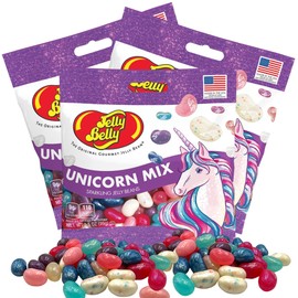 Unicorn Mix Flavored Jelly Beans, Girls Birthday Party Themed Gourmet Chewy Candy, Shareable Bagged Candies, Pack of 3, 3.5 Ounces