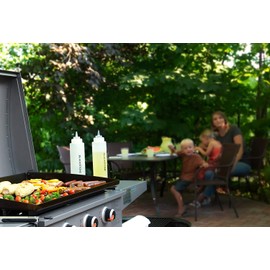 Blackstone 5071 Premium Leak-Free 32 oz Large Set of 2 Durable Clear Food Dispenser Squeeze Squirt Bottle Griddle Accessory with Cap for Sauces, Oil, Condiments,Salad Dressings, Water