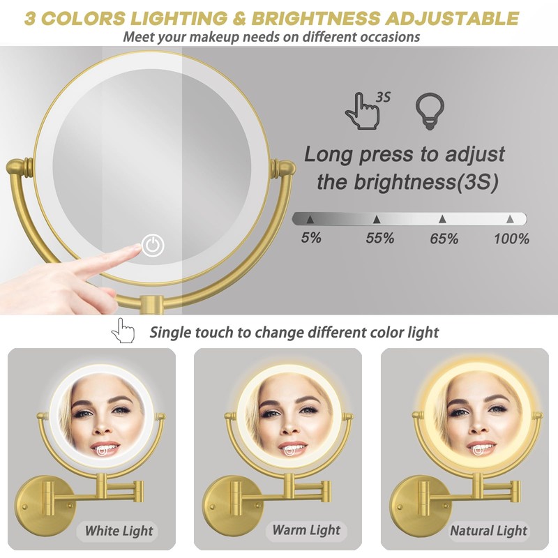 Make up Mirror Wall Mounted Lighted 10X Magnifying Hard Wired,