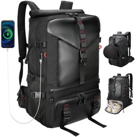 60L Large Travel Backpack for Men, 17 Inch Laptop Backpack Carry On with USB Charging Port, Shoe Compartment, Hidden Stretch Mesh Pocket, Convertible Duffel Bag for Hiking, Weekender Overnight Trip