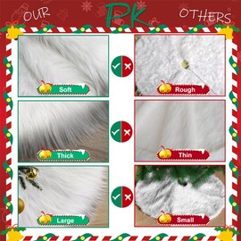 48 in White Fluffy Christmas Tree Skirt - Christmas Ttree Rrug Decorations for 5-7.5 Ft Tree - Plush Tree Rug Design for Home, Holiday, Party, Xmas Decorations (48 in)