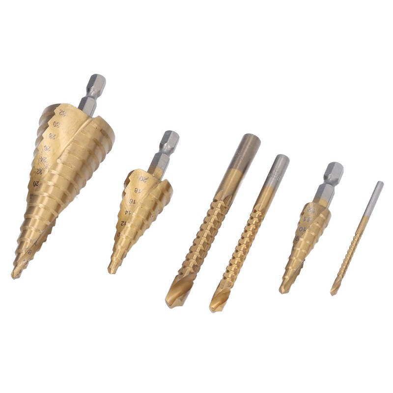 6Pcs/Set Spiral Grooved Step Drill Bit Hex Shank Stepped Drills